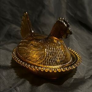 Amber Glass Hen Dish